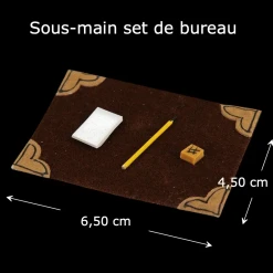 Sous-main miniature set de bureau à l’échelle 1/12ᵉ avec crayon et bloc-notes vue principale avec dimensions