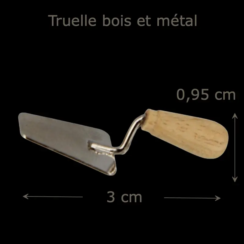Truelle bois et métal miniature échelle 1/12ᵉ vue principale avec dimensions