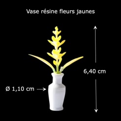 Vase miniature PVC fleurs jaunes vue principale avec dimensions