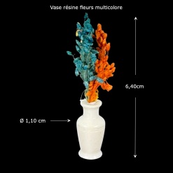 Vase miniature blanc avec fleurs multicolores en résine – échelle 1/12 vue principale avec dimensions