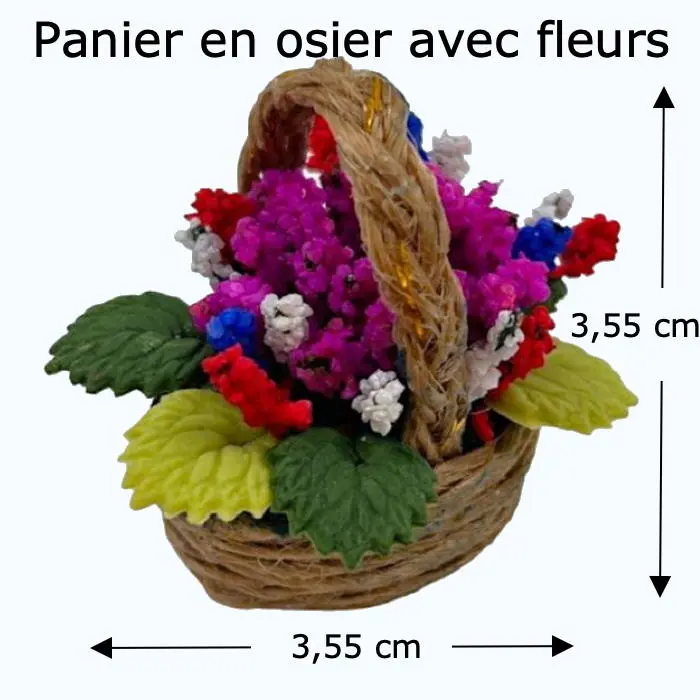 Panier avec fleurs miniature maison de poupée 1/12ᵉ vue principale avec dimensions