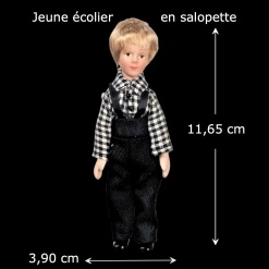 Jeune garçon écolier en salopette — vue principale avec dimensions