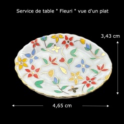 Service de table fleuri en céramique 36 pièces — vue plat ovale avec dimensions