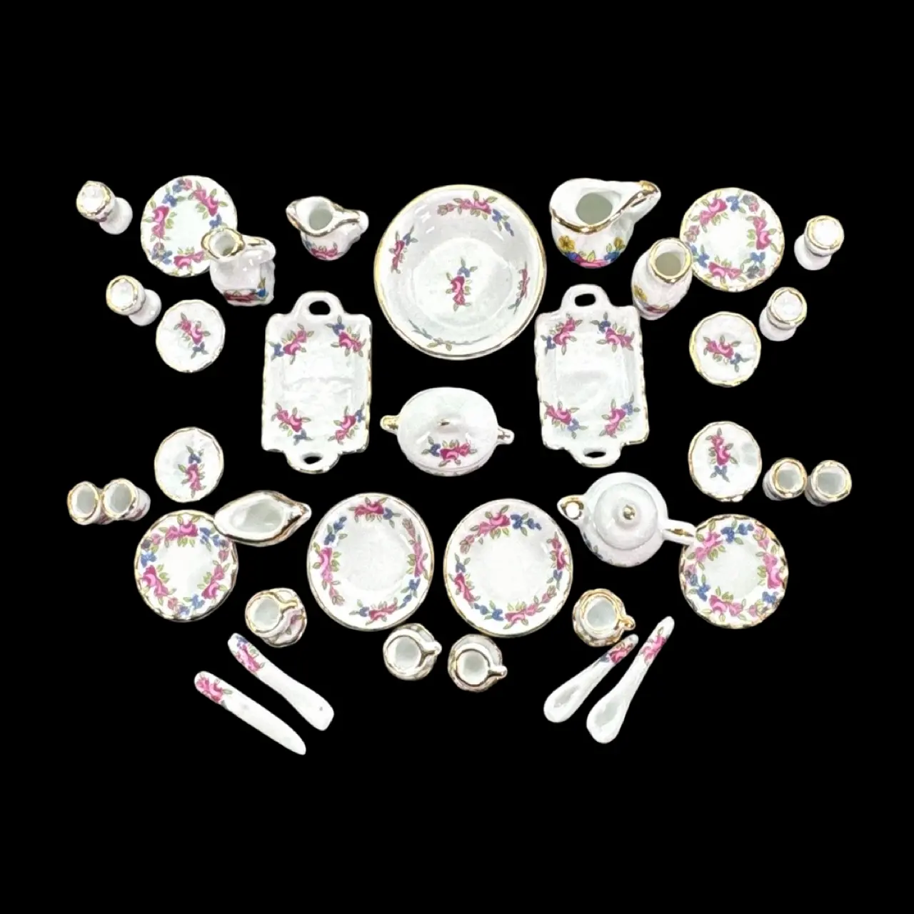 Service de table Roses 40 pièces pour maison de poupée échelle 1/12ᵉ vue principale