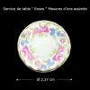 Service de table Roses 40 pièces pour maison de poupée échelle 1/12ᵉ vue détaillée d'une assiette avec mesures