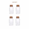 Lot de 4 bocaux en verre 1/12ᵉ avec bouchon en liège amovible, transparents, pour décors miniatures. avec dimensions vue sur les 4 bocaux
