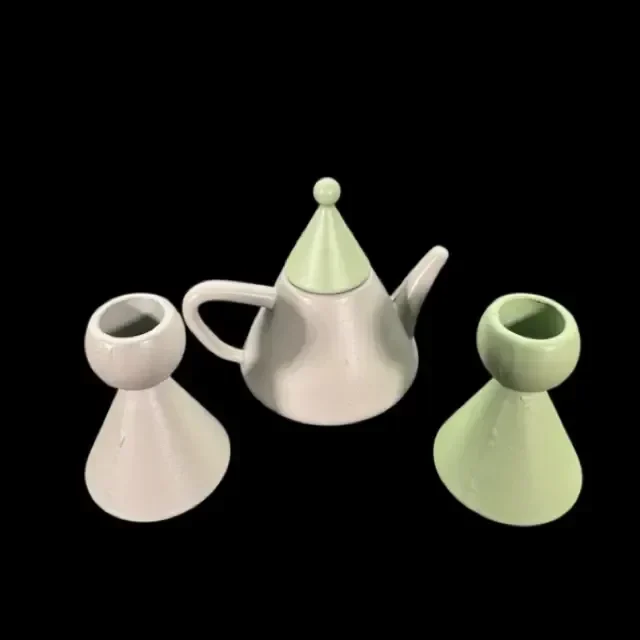 ensemble théière conique pastel miniature en métal