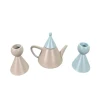 ensemble théière conique bleu pastel miniature métal fond blanc