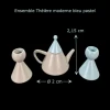 ensemble théière conique bleu pastel miniature métal avec mesures