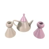 ensemble théière conique violet pastel miniature métal fond blanc