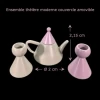 ensemble théière conique violet pastel miniature métal fond noir avec dimensions