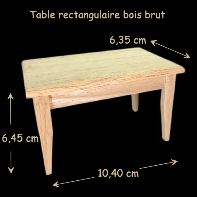 Ensemble table et chaises bois brut à peindre 1/12ᵉ vue de la table avec dimensions