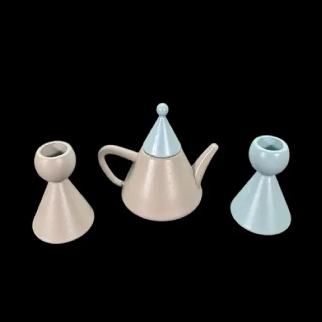 Petite théière bleu pastel miniature en métal 1/12e format mini