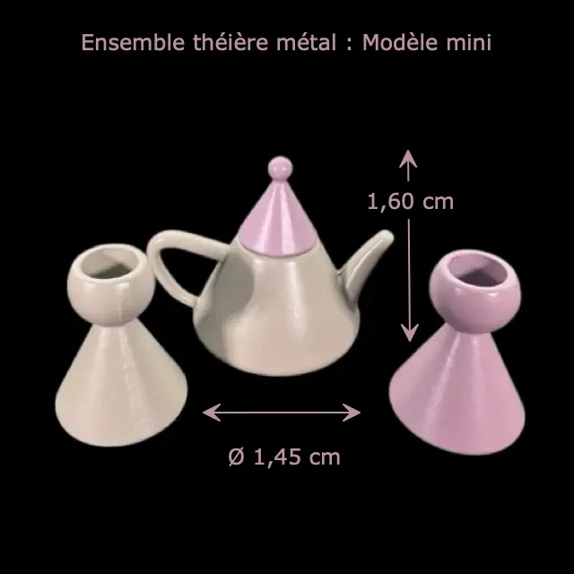 Ensemble théière métal violet pastel miniature 1/12e mocele mini avec dimensions