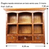 Étagère murale miniature bois vernis, 3 tiroirs, L avec mesures échelle 1/12ᵉ