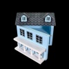 mini maison de poupée en bois bleue 1/12e porte ouverte