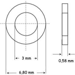 Rondelles plates Ø3 mm MP-Rond-3, acier zingué argenté, Ø extérieur 6,80 mm, épaisseur 0,58 mm, sachet 20 g environ 190 pièces avec dimensions
