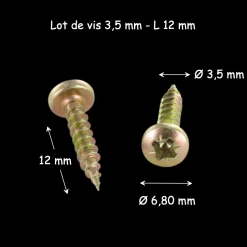 Vis Ø3,5 cruciforme × L12 mm PZ2 en acier bichromaté, tête Ø 6,60 mm, sachet 30 g environ 40 pièces avec dimensions