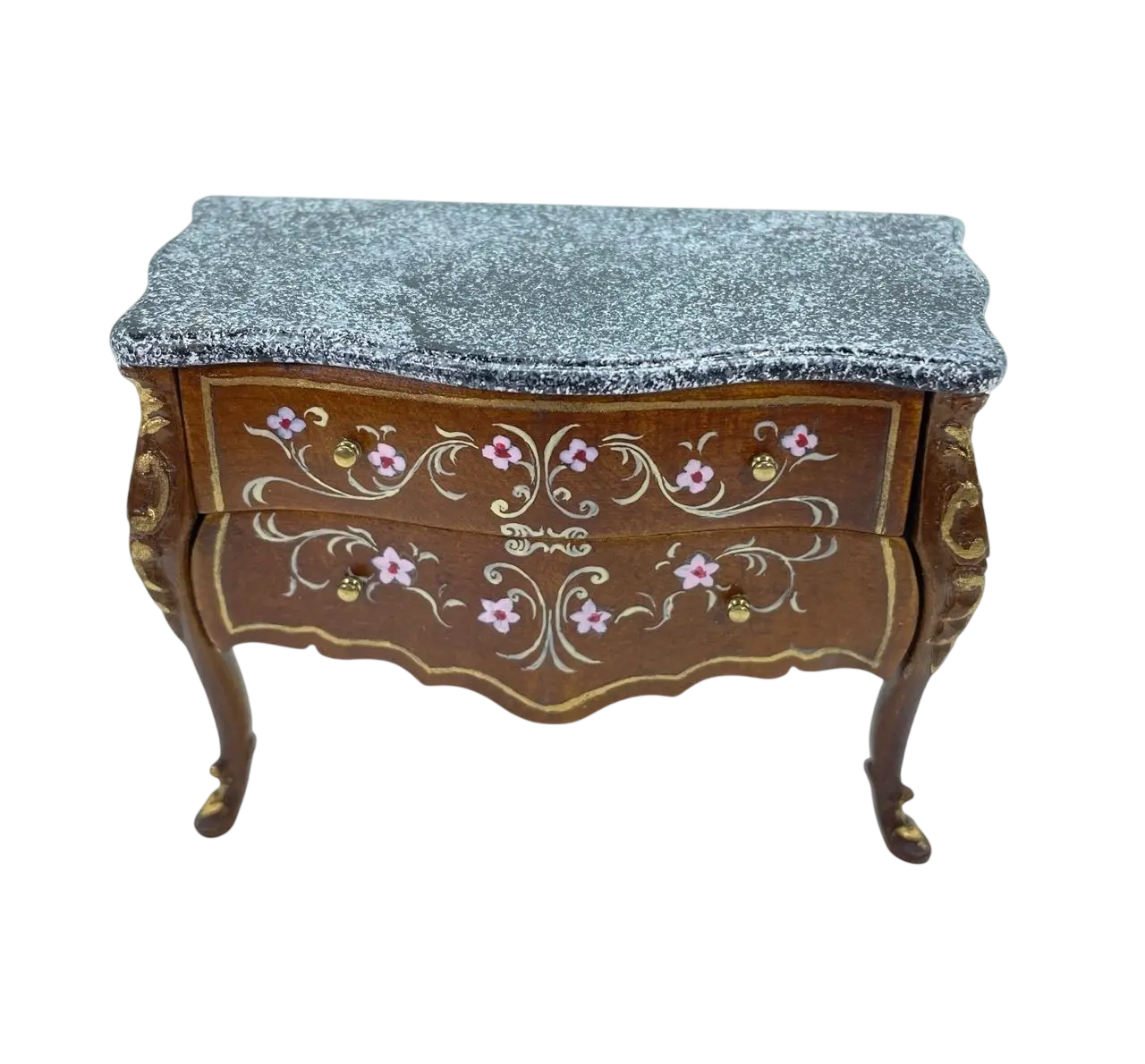 Arabesques décoratives florales sur commode galbée style Louis XV miniature 1/12e