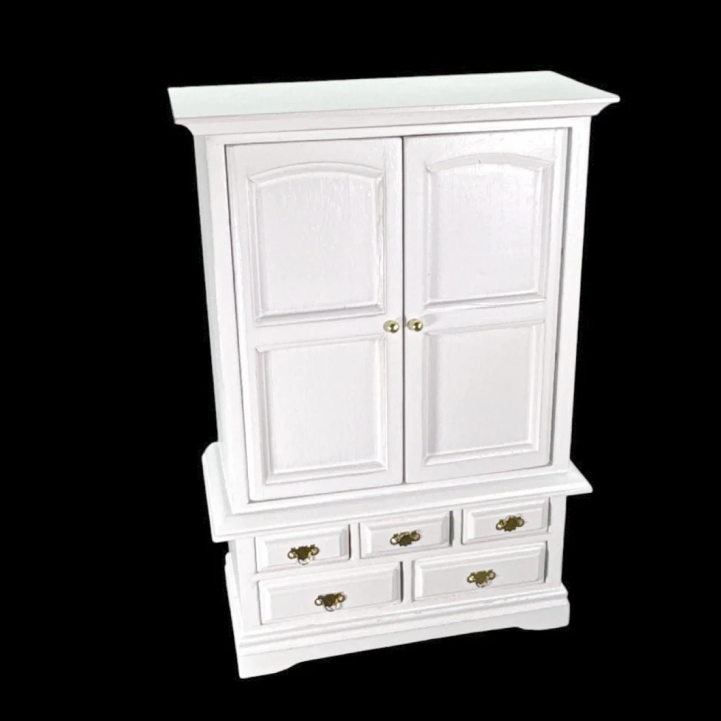 Armoire blanche miniature 1/12e style Shabby Chic pour maison de poupée