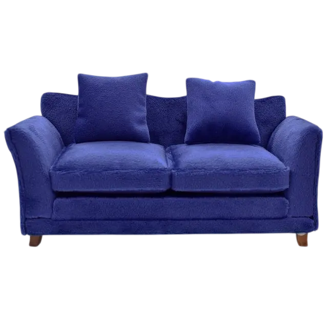 Canapé sofa bleu avec deux coussins miniature échelle 1/12e pour maison de poupée