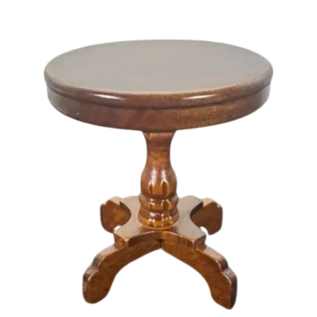 Guéridon en bois teinté châtaignier miniature échelle 1/12e pour maison de poupée