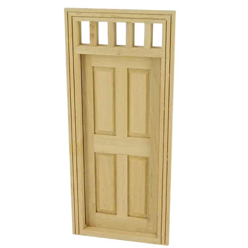 Porte miniature en bois brut avec imposte vitrée échelle 1/12e pour maison de poupée