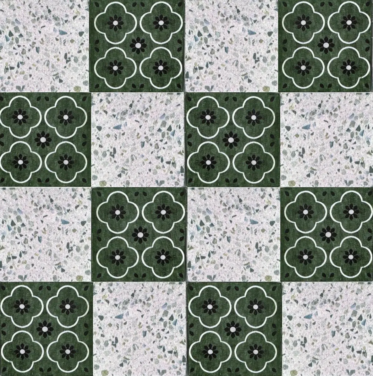 Carreaux imitation terrazzo vert et blanc pour sol miniature échelle 1/12e