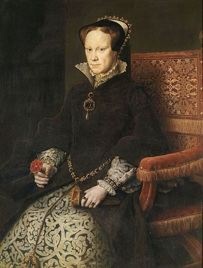 Portrait de Mary Ire d’Angleterre en robe noire tenant une rose rouge