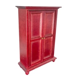 armoire miniature 2 portes en bois teinte acajou avec étagères 1/12e