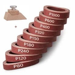 Assortiment de bandes de ponçage grains P80 à P1000 avec cale à poncer en bois pour miniature 1/12