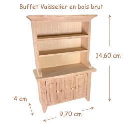 Alternative view of Buffet vaisselier miniature en bois brut 1/12 à personnaliser
