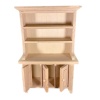 Buffet vaisselier miniature en bois brut avec portes ouvertes