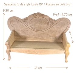 Alternative view of Canapé Louis XV miniature en bois brut 1/12 à personnaliser