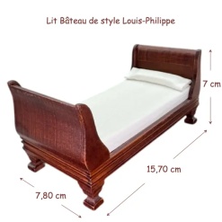 Lit bateau miniature style Louis-Philippe en bois 1/12 avec dimensions