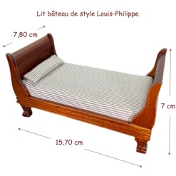 Alternative view of Lit bateau miniature style Louis-Philippe 1/12e coloris châtaignier bois vieilli