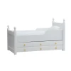 Lit miniature en bois peint blanc avec tiroir de rangement 1/12e
