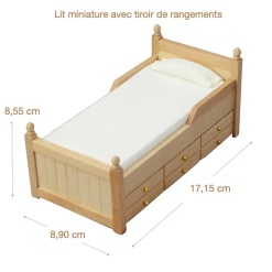 Alternative view of Lit miniature avec tiroir de rangement 1/12e en bois avec matelas