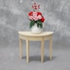 Table demi lune miniature en bois avec bouquet de fleurs pour maison de poupée 1/12e