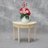 Table demi lune miniature en bois avec bouquet de fleurs pour maison de poupée 1/12e