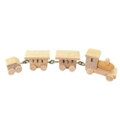 train miniature en bois naturel avec locomotive et wagons pour maison de poupée 1/12e