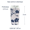 dimensions vase carré miniature en céramique décor floral bleu 1/12e