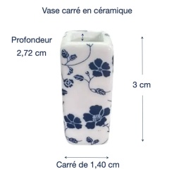 dimensions vase carré miniature en céramique décor floral bleu 1/12e