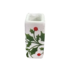 vase carré miniature en céramique décor houx avec baies rouges 1/12e