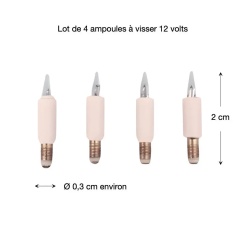 ampoules flamme 12 volts à visser dimensions 2 cm diamètre 0,3 cm pour maison de poupée 1/12e