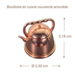 bouilloire miniature cuivre 1/12e dimensions 2,18 cm hauteur 2,30 cm diamètre