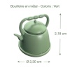 Dimensions bouilloire miniature verte en métal 1/12e pour maison de poupée