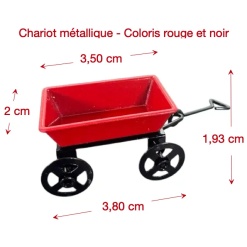 Dimensions chariot miniature en métal rouge et noir 1/12e pour maison de poupée