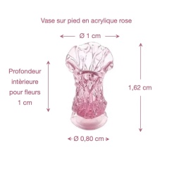 Dimensions vase miniature rose en acrylique sur pied 1/12e pour maison de poupée
