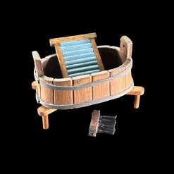Baquet ovale en bois miniature avec planche à laver et brosse pour maison de poupée 1/12e